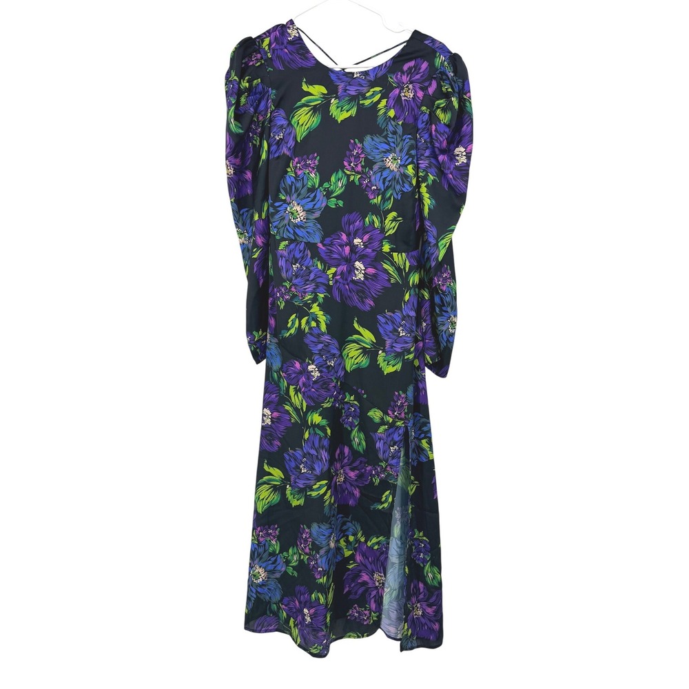 Adelyn Rae Erin Lace‎ Up Back Slit Long Sleeve Midi Dress Midnight Floral S